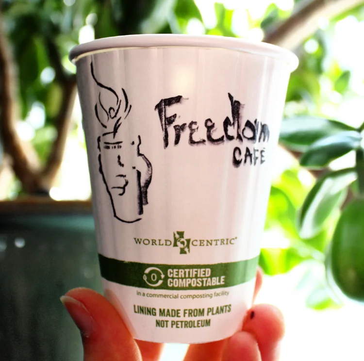 Compostable cups at The Freedom Café